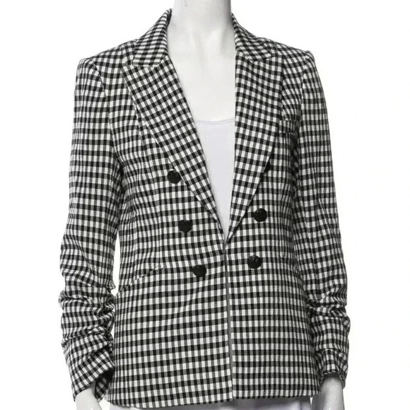 Veronica Beard Dickey Jacket Blazer 6 Caldwell Black White Gingham Check Ruched - Picture 8 of 13